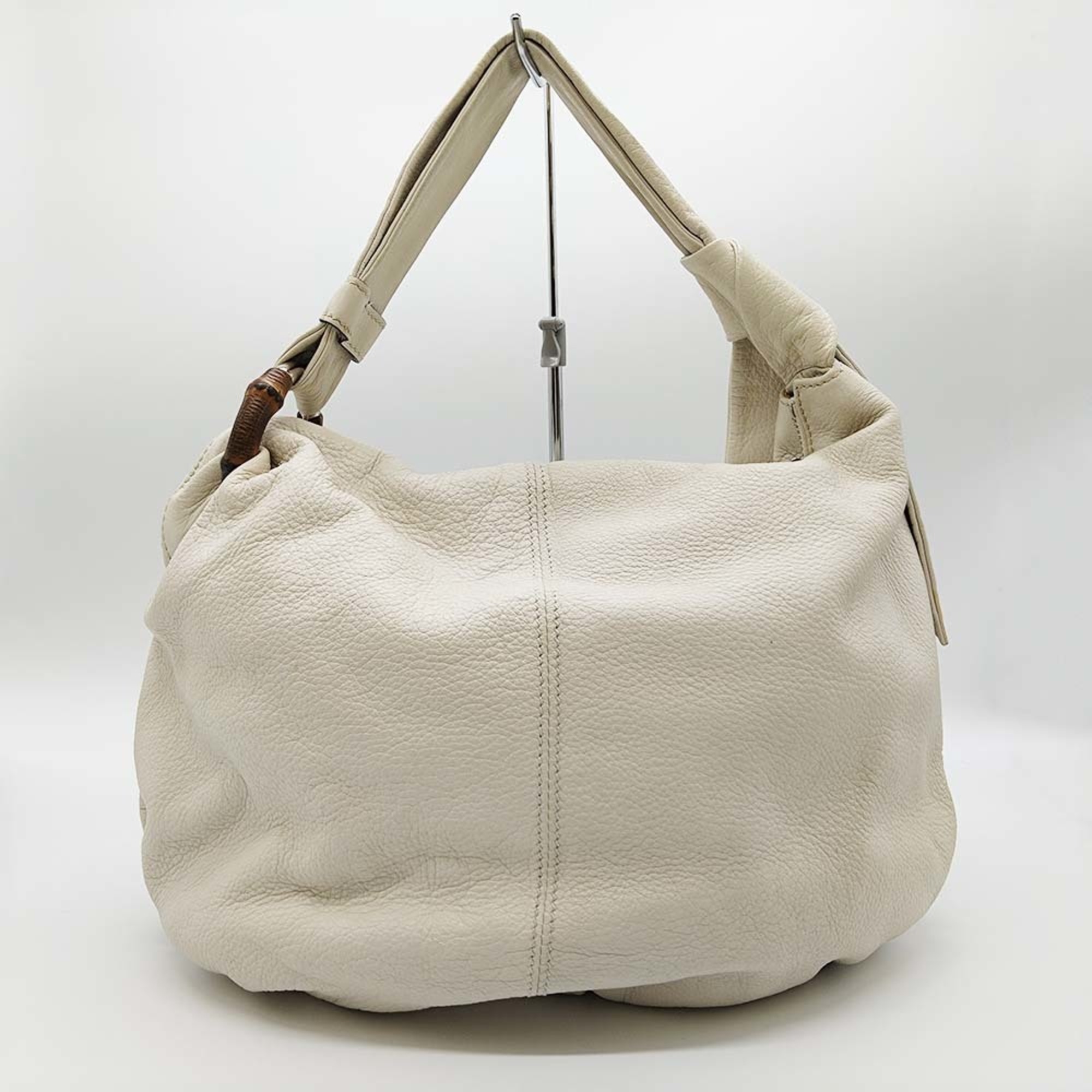 GUCCI Bamboo Shoulder Bag Leather Ivory White 232930 Women's