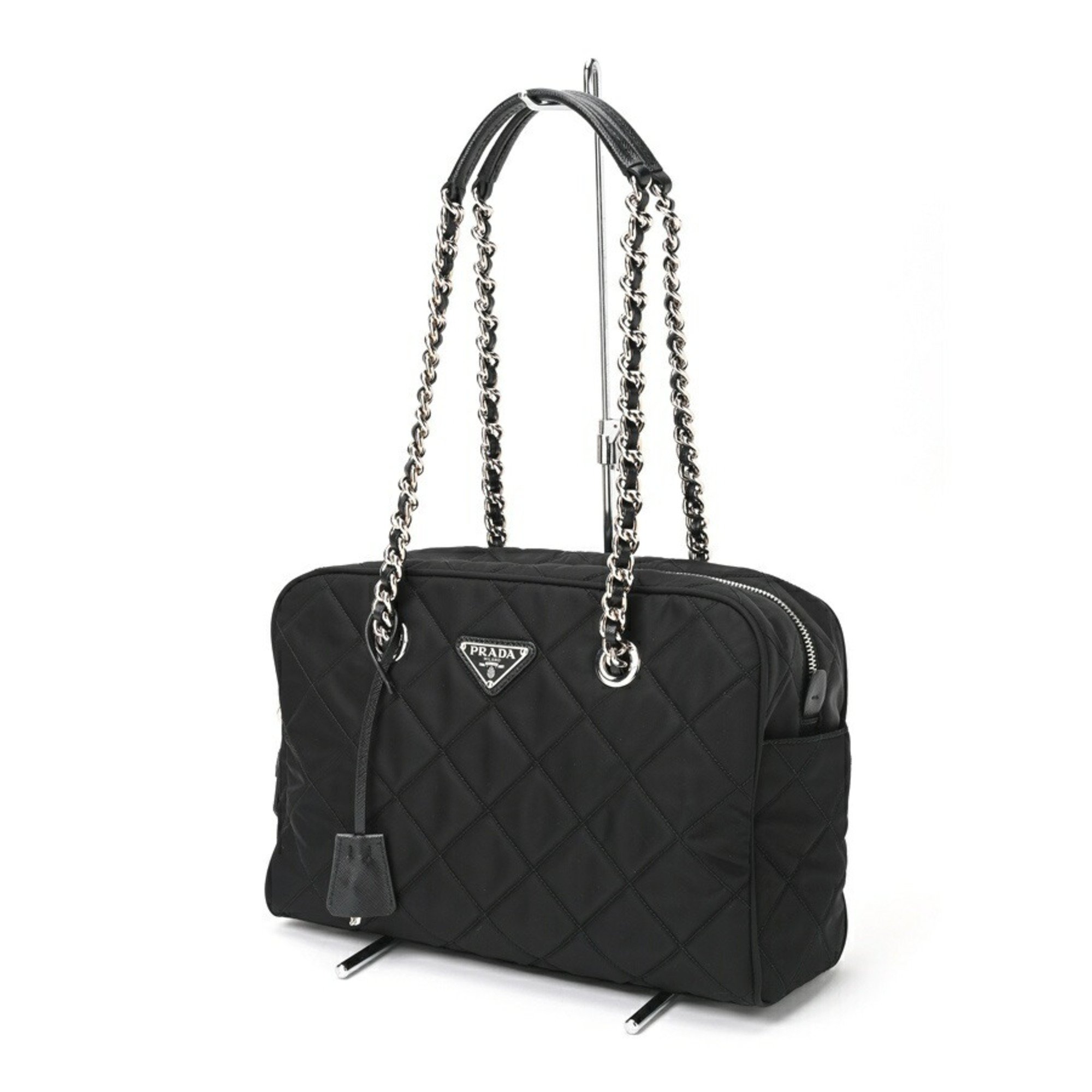 PRADA Quilted Chain Shoulder Boston Bag 1BB903 Nylon Nero (Black) S-156784