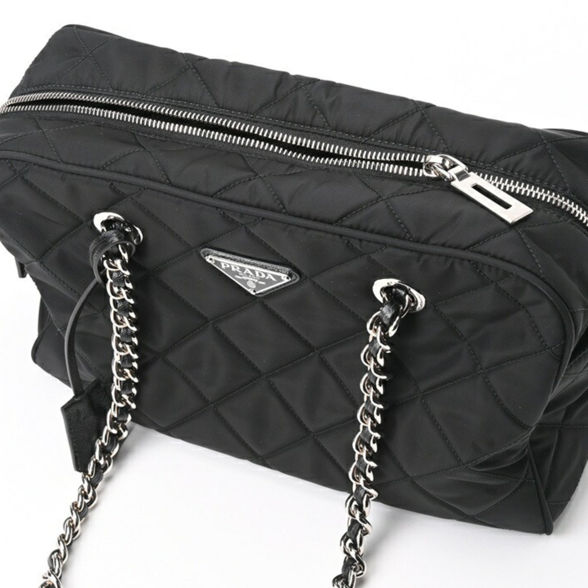 PRADA Quilted Chain Shoulder Boston Bag 1BB903 Nylon Nero (Black) S-156784