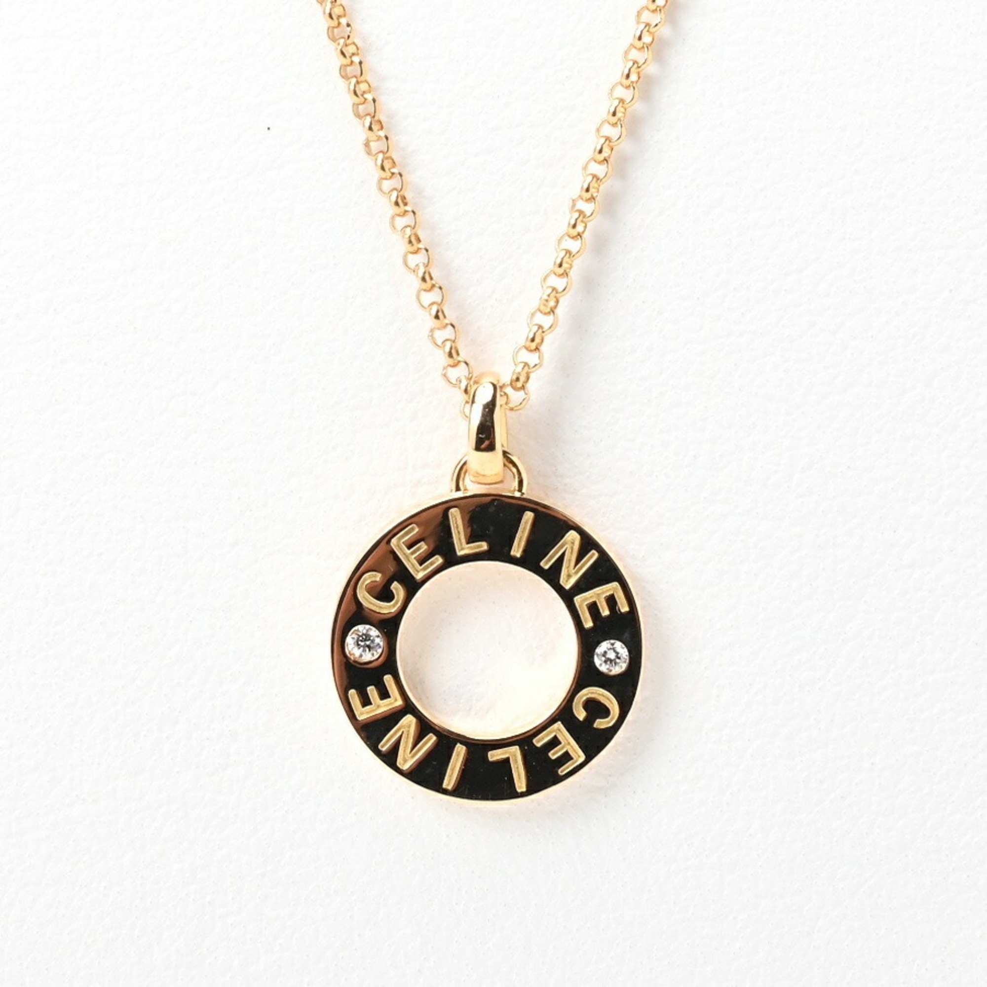 CELINE Circle Necklace Diamond 2P K18YG 42cm E-156485