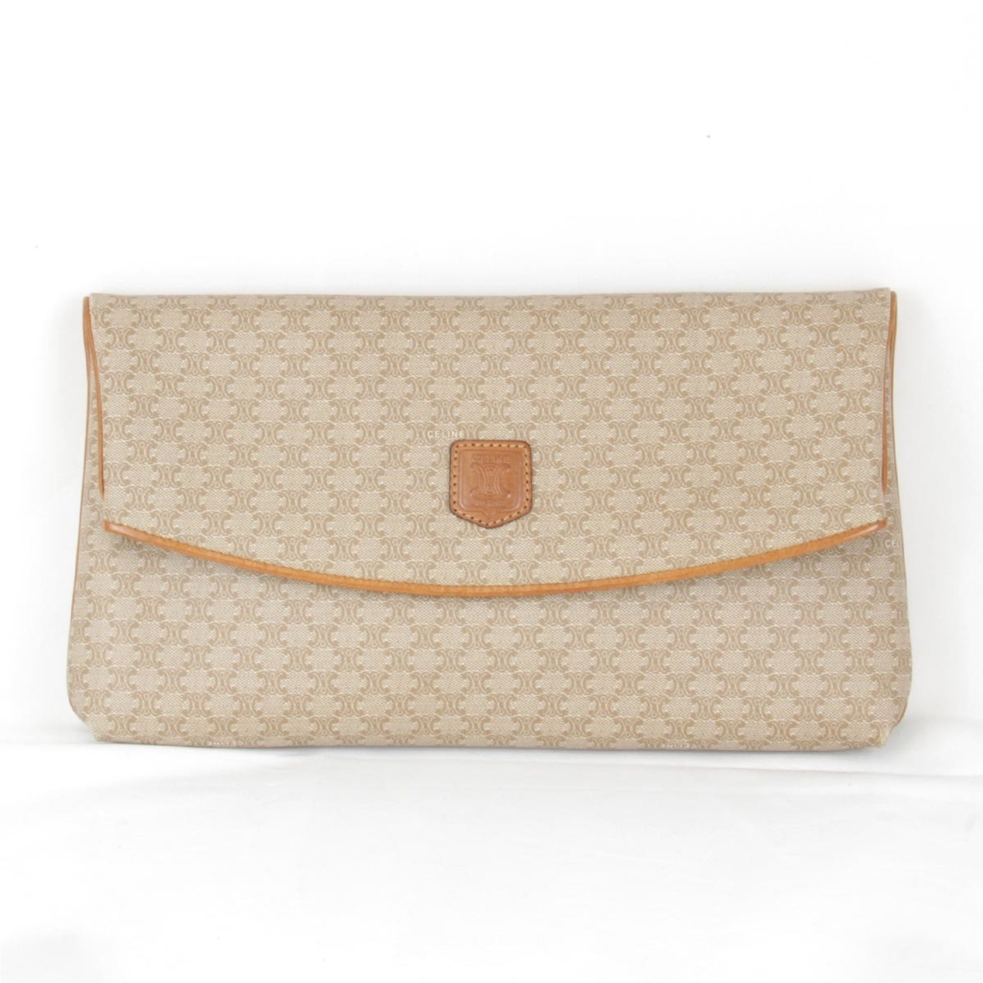 CELINE Macadam Pattern Clutch Bag Coated Canvas Beige Women's