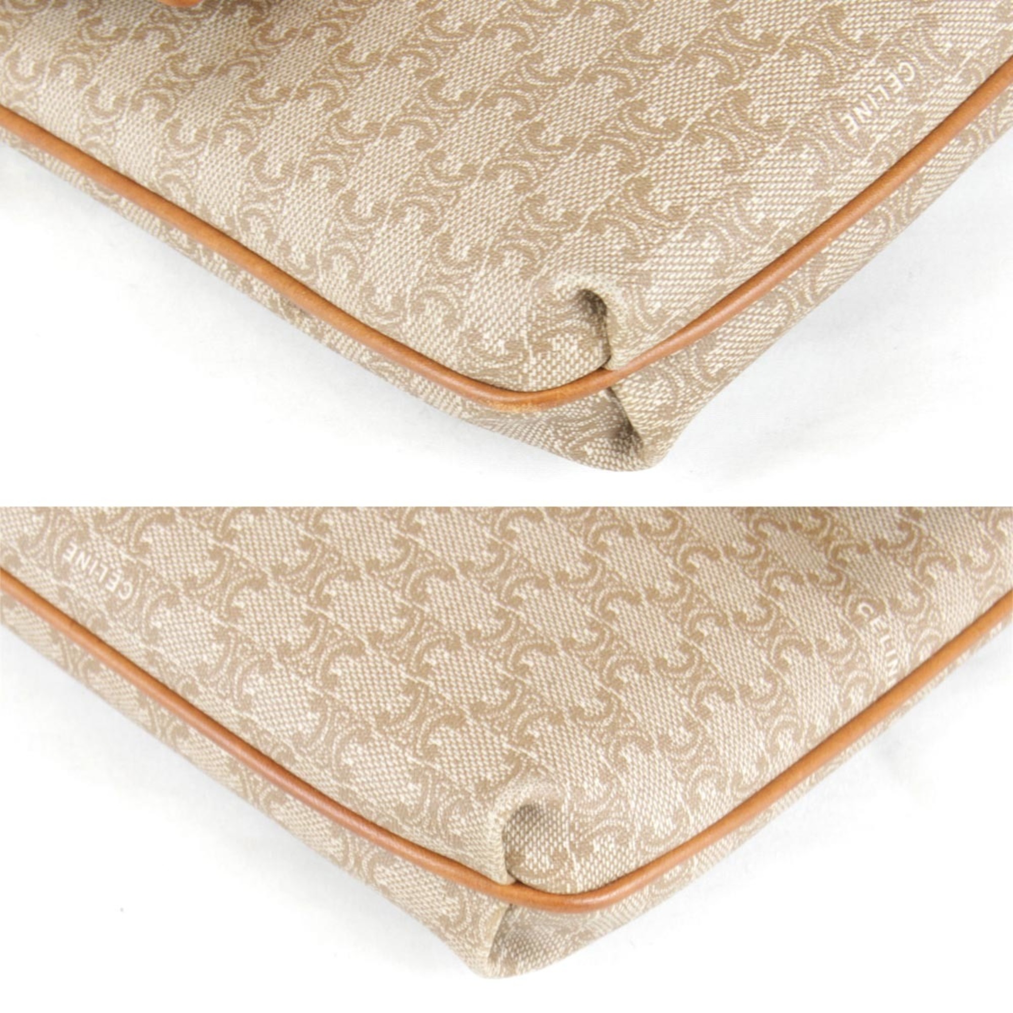 CELINE Macadam Pattern Clutch Bag Coated Canvas Beige Women's