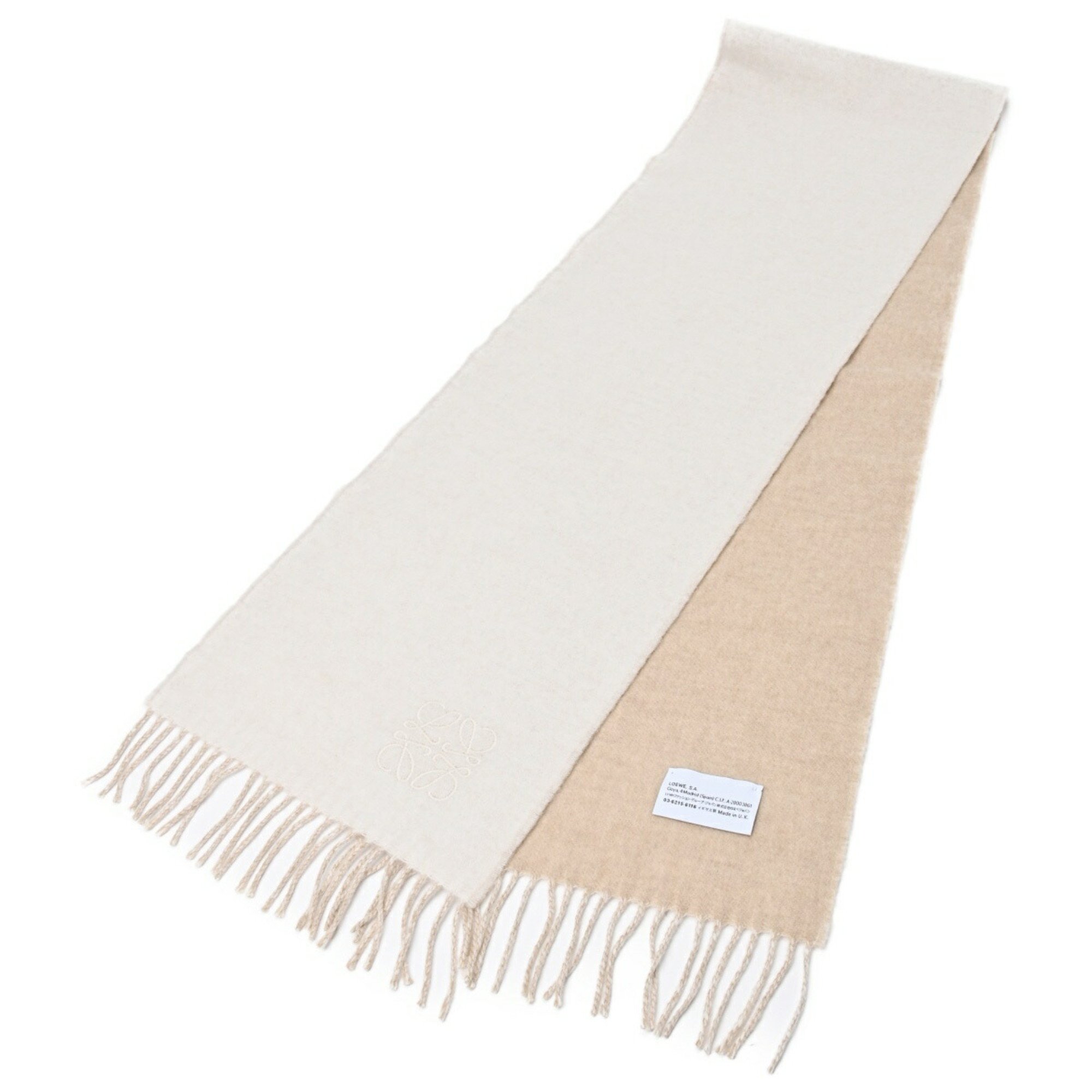 LOEWE Bicolor Scarf Muffler F810250X01 Wool Cashmere Ivory Sand (Beige) S-154944