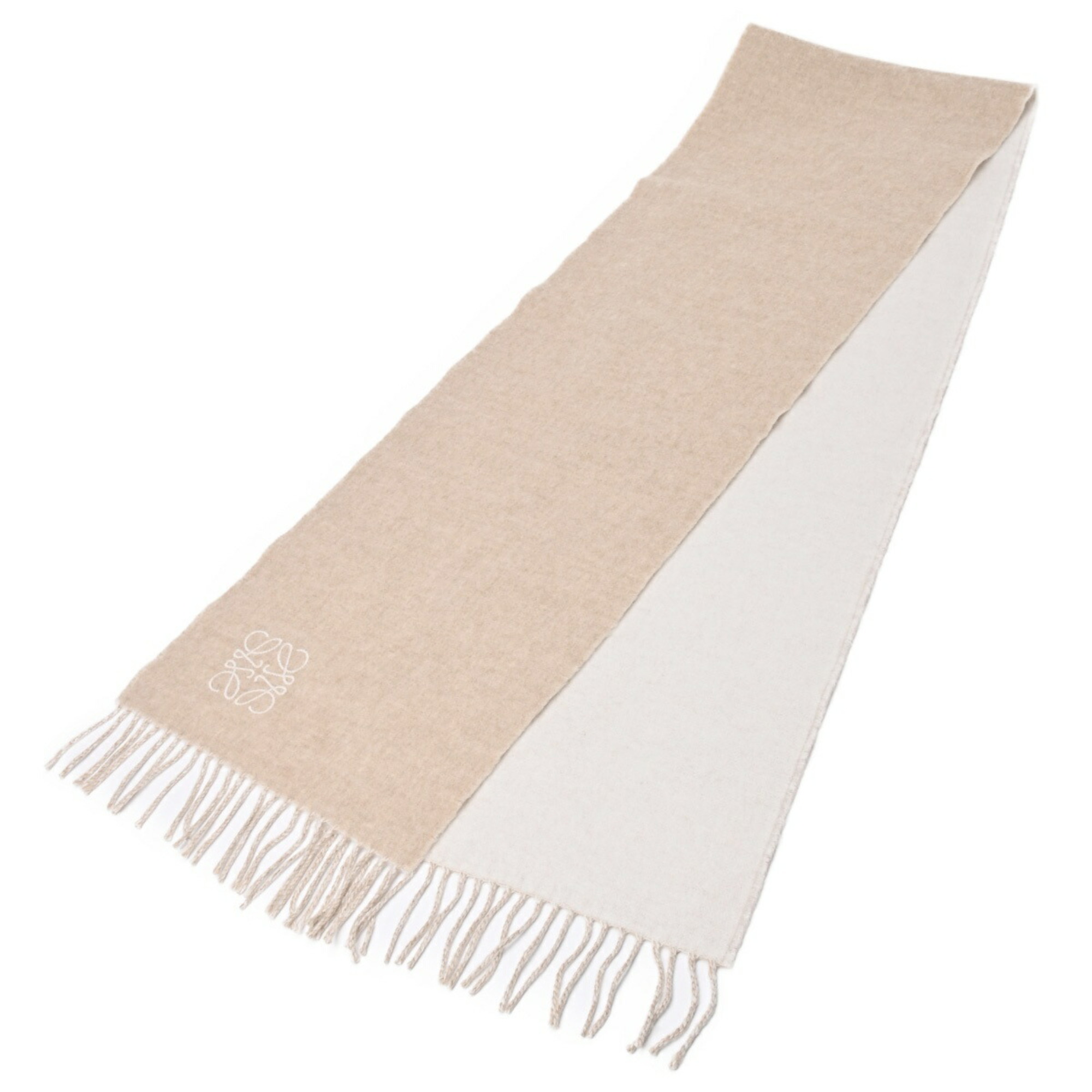 LOEWE Bicolor Scarf Muffler F810250X01 Wool Cashmere Ivory Sand (Beige) S-154944