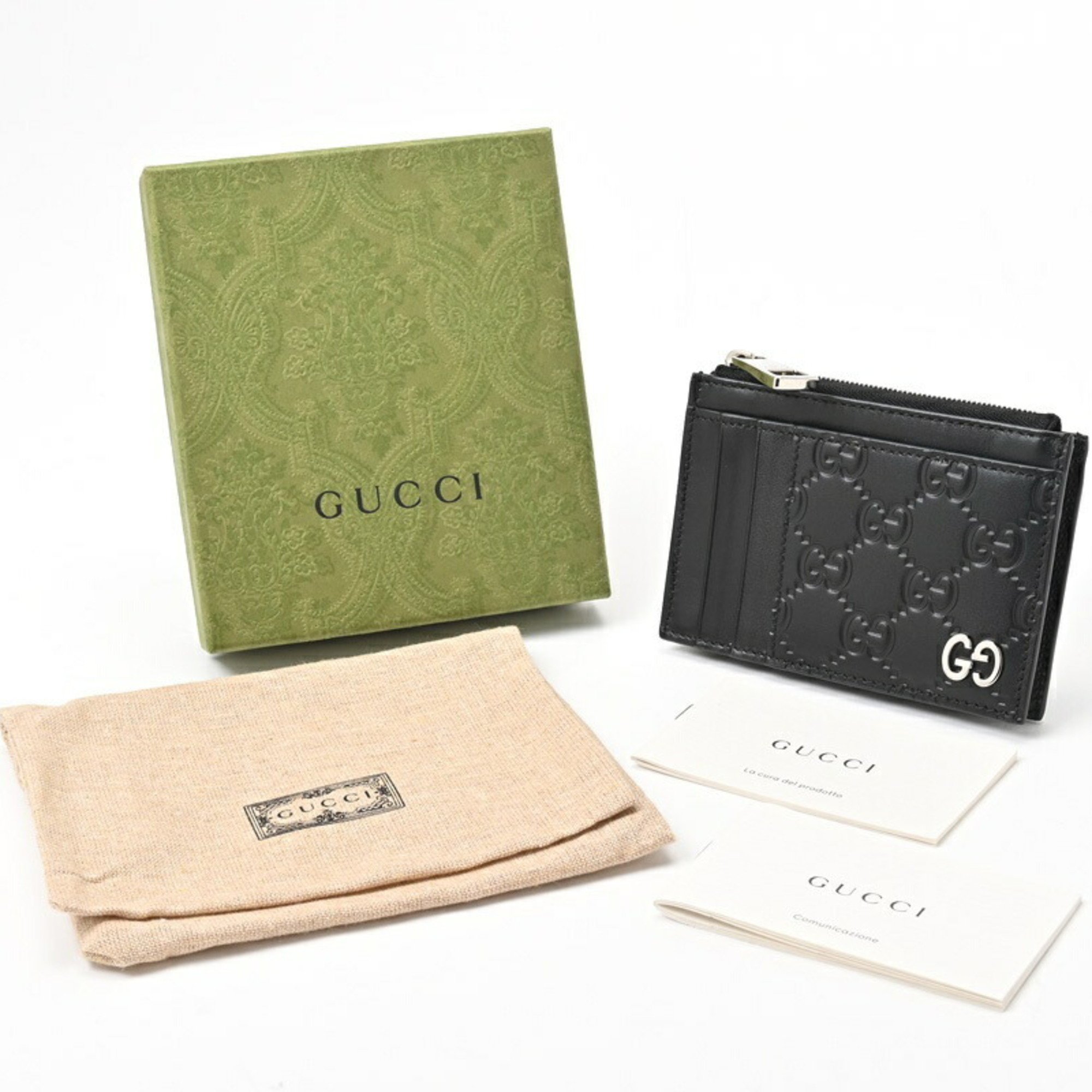 GUCCI GG Coin Card Case Holder 597560 Guccissima Leather Black S-156607