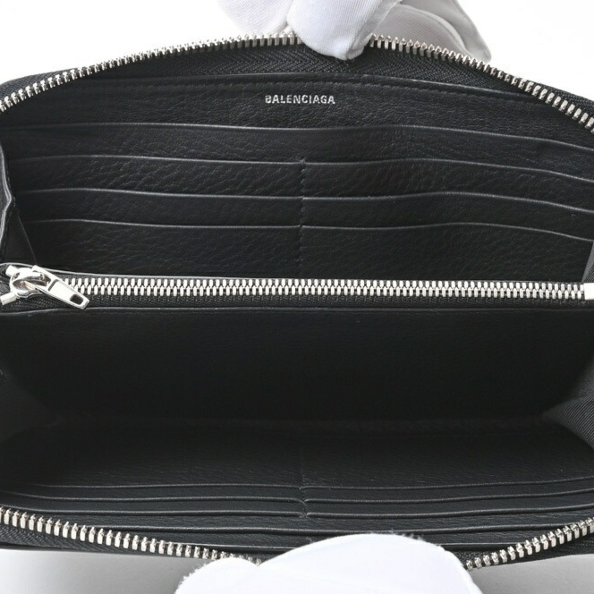 BALENCIAGA Paper Continental Round Wallet Zip 504547 Leather Black E-156653