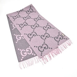 GUCCI GG Jacquard Cashmere Scarf 674275 3G344 1272 100% Gray Pink B-155759