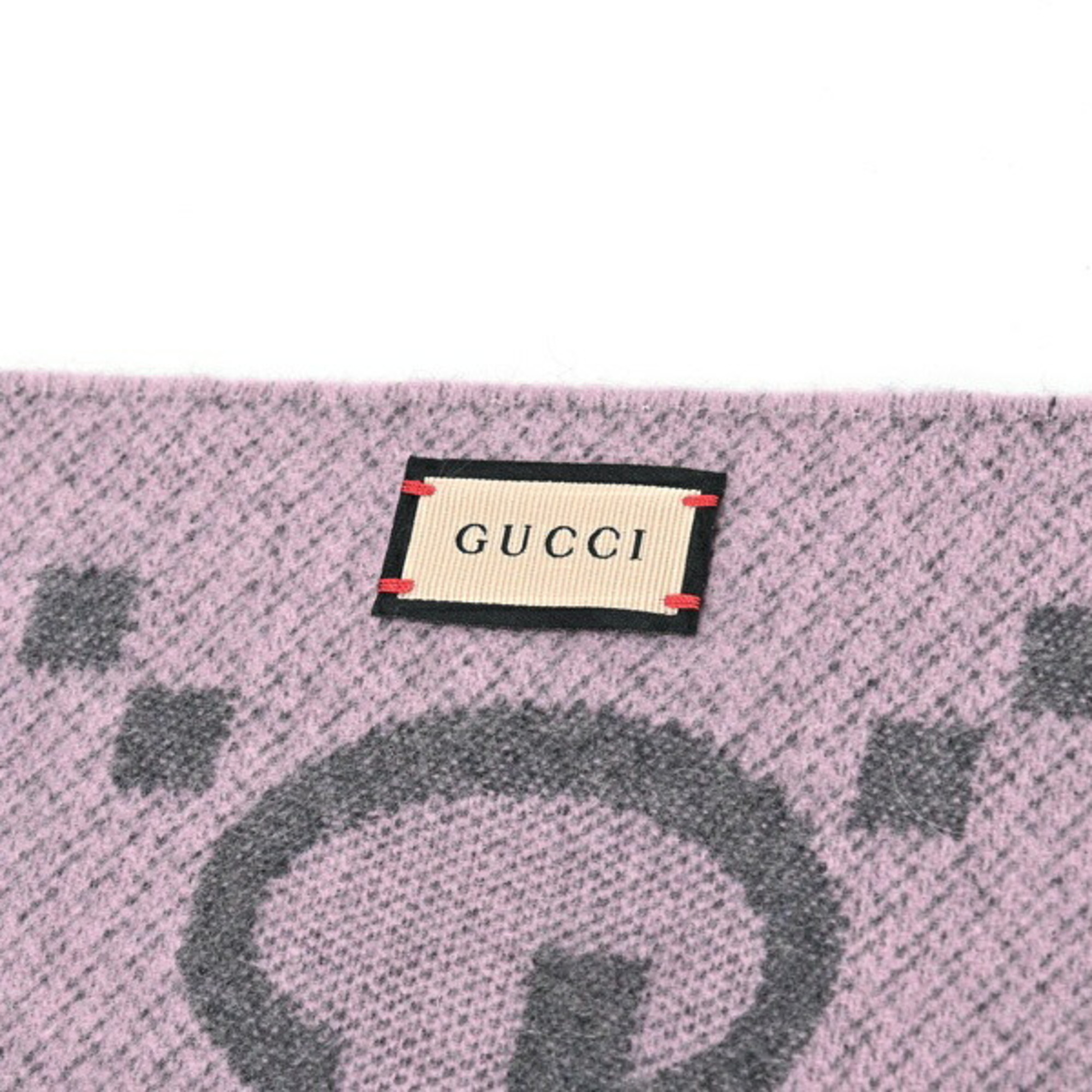 GUCCI GG Jacquard Cashmere Scarf 674275 3G344 1272 100% Gray Pink B-155759