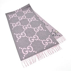 GUCCI GG Jacquard Cashmere Scarf 674275 3G344 1272 100% Gray Pink B-155759