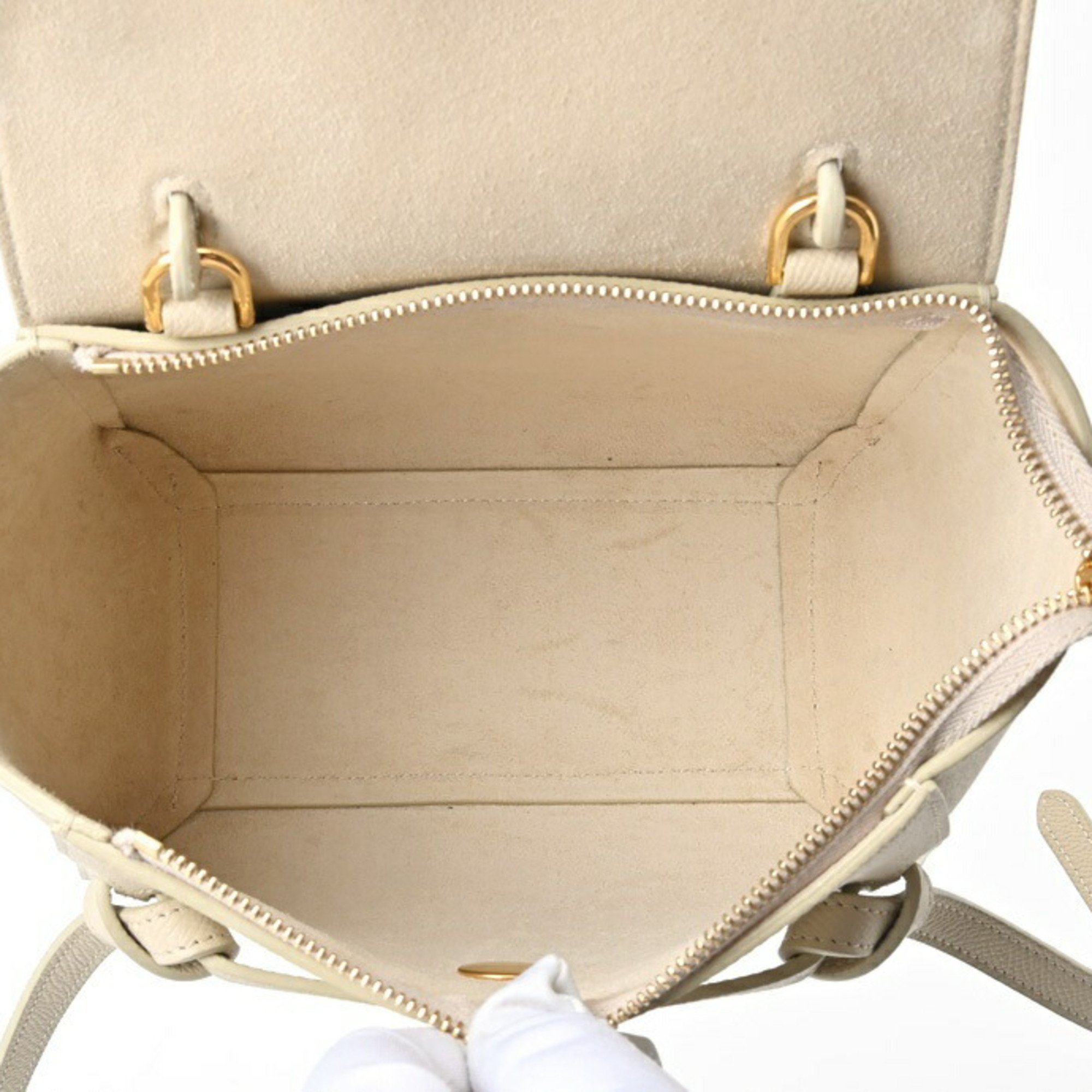 CELINE Belt Bag Nano Shoulder 18900 Grained Calfskin Ivory S-156709