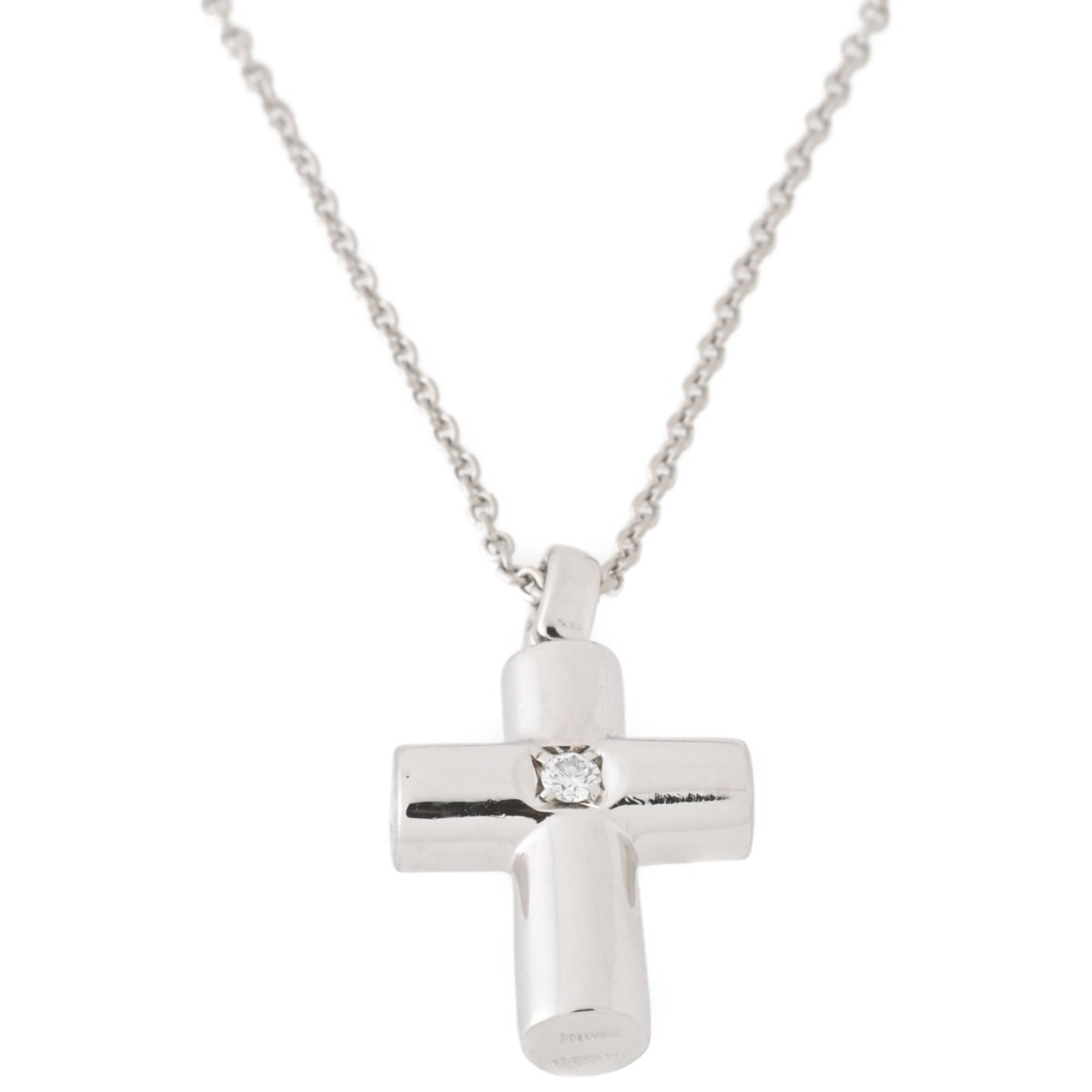 BVLGARI Latin Cross Necklace Pt950 1 Diamond 46.0cm A-156431