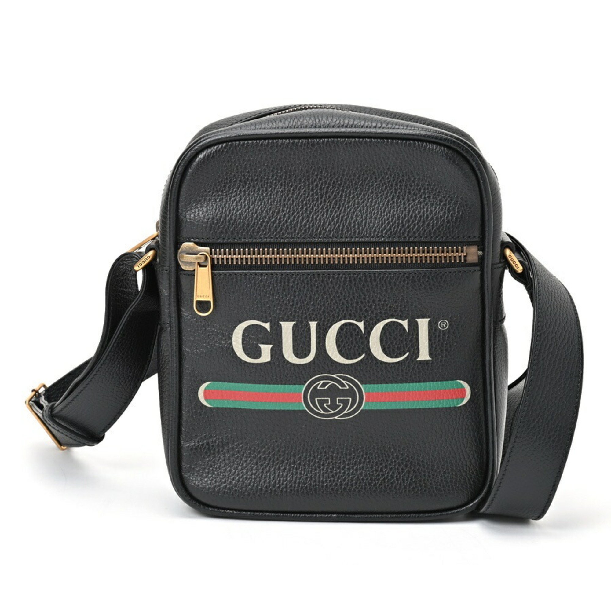 GUCCI Gucci Print Shoulder Bag 523591 Leather Black S-156718