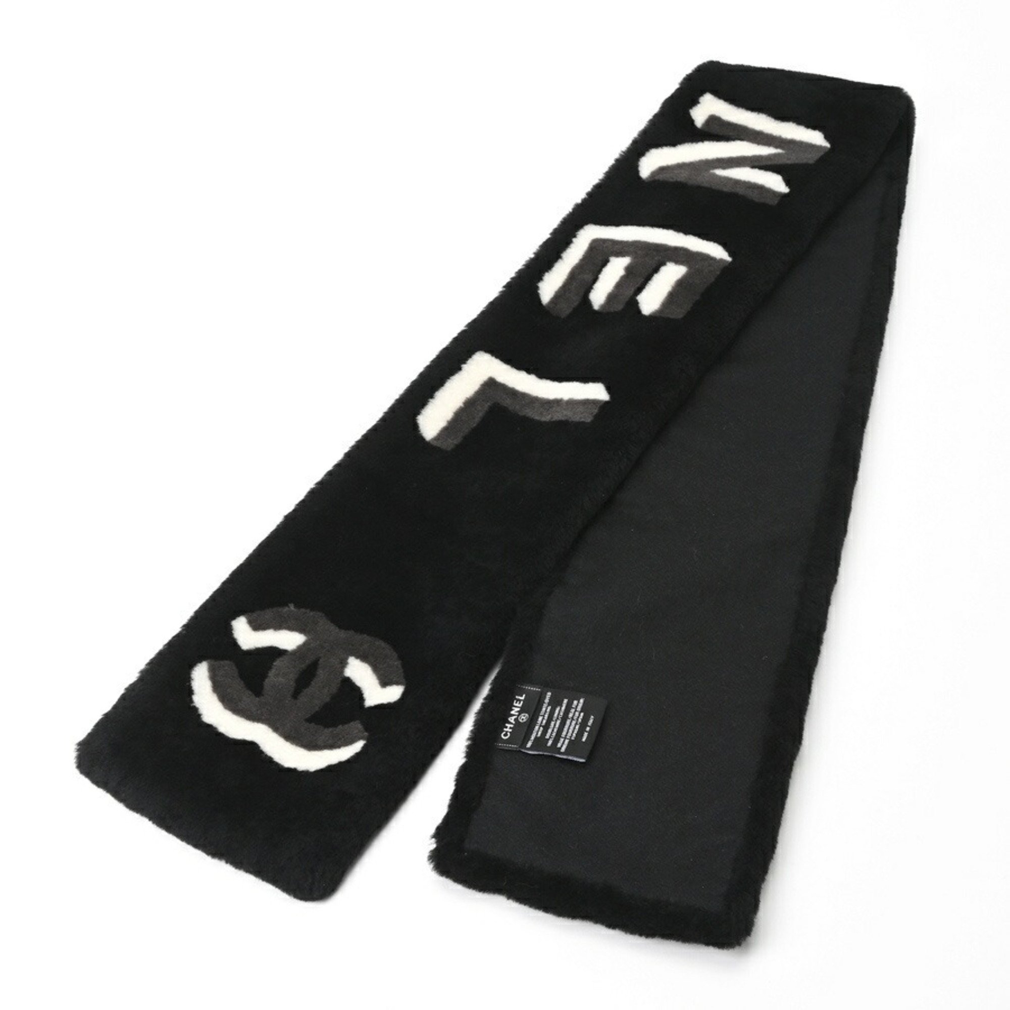 CHANEL Coco Mark Mouton Scarf AA7074B04052 Cashmere Black B-156338