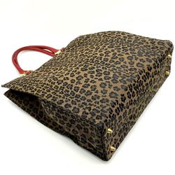 FENDI Tote Bag Leopard Print Animal Canvas Leather Brown Red Women's