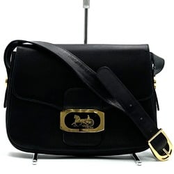 CELINE Shoulder Bag, Black Leather, Carriage Hardware