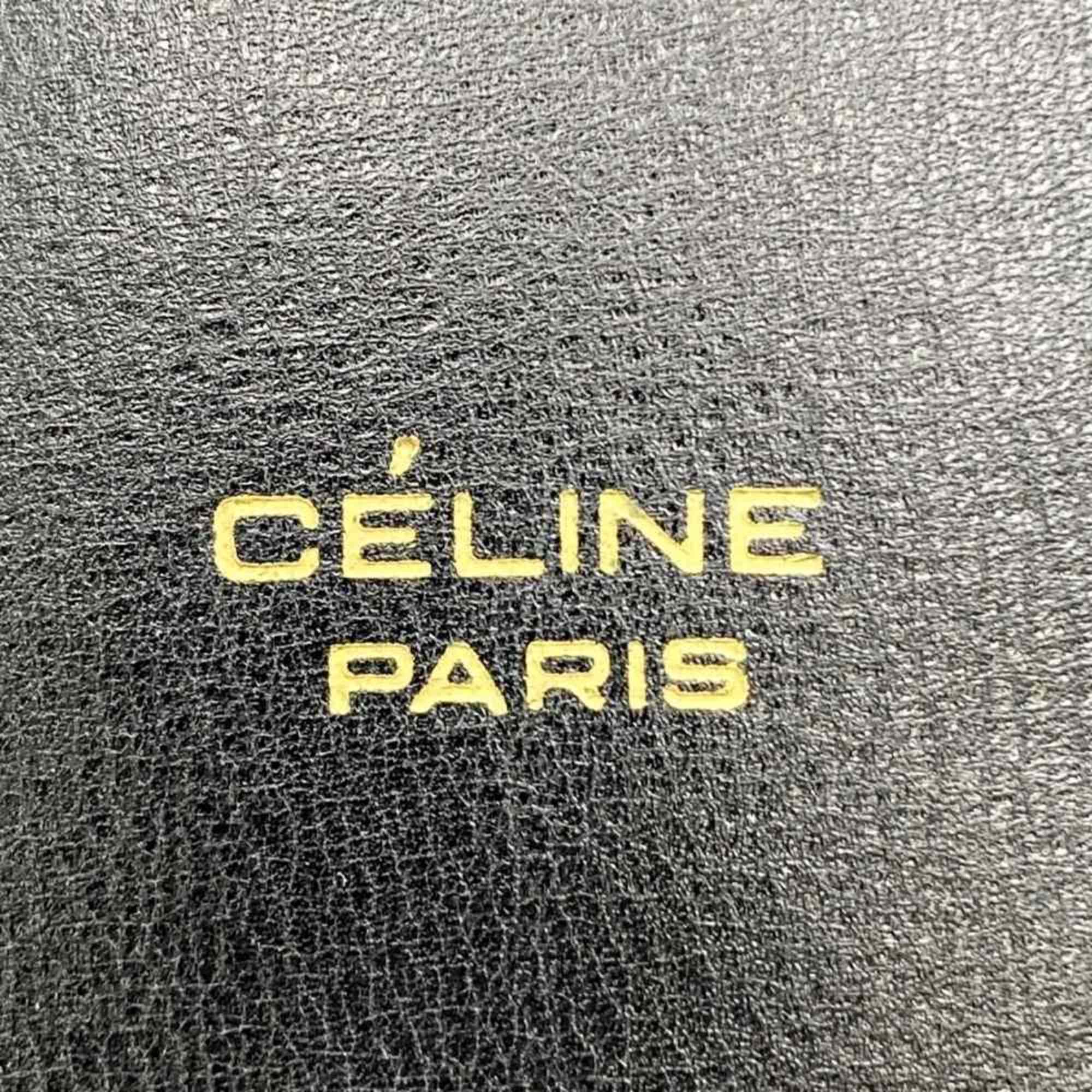 CELINE Shoulder Bag, Black Leather, Carriage Hardware