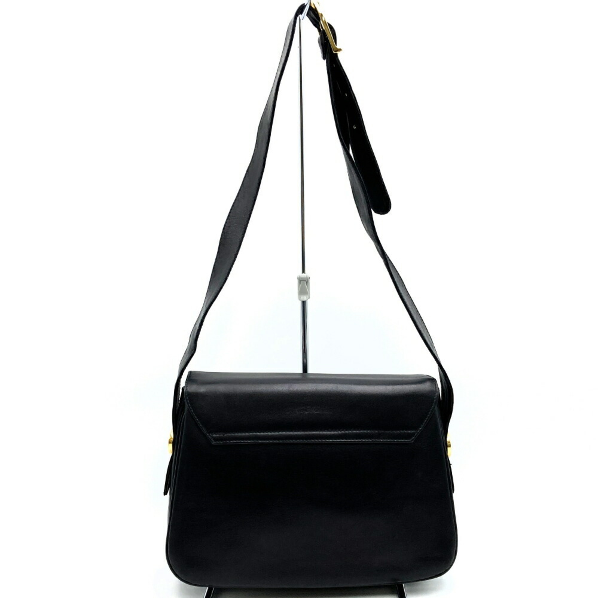 CELINE Shoulder Bag, Black Leather, Carriage Hardware