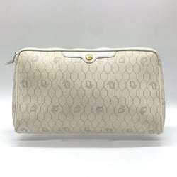 Christian Dior Dior Pouch Clutch Bag Second Honeycomb x Leather White Grey Women's