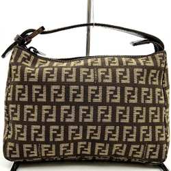 FENDI Zucchino Handbag Bag Brown Beige Canvas Leather Women's