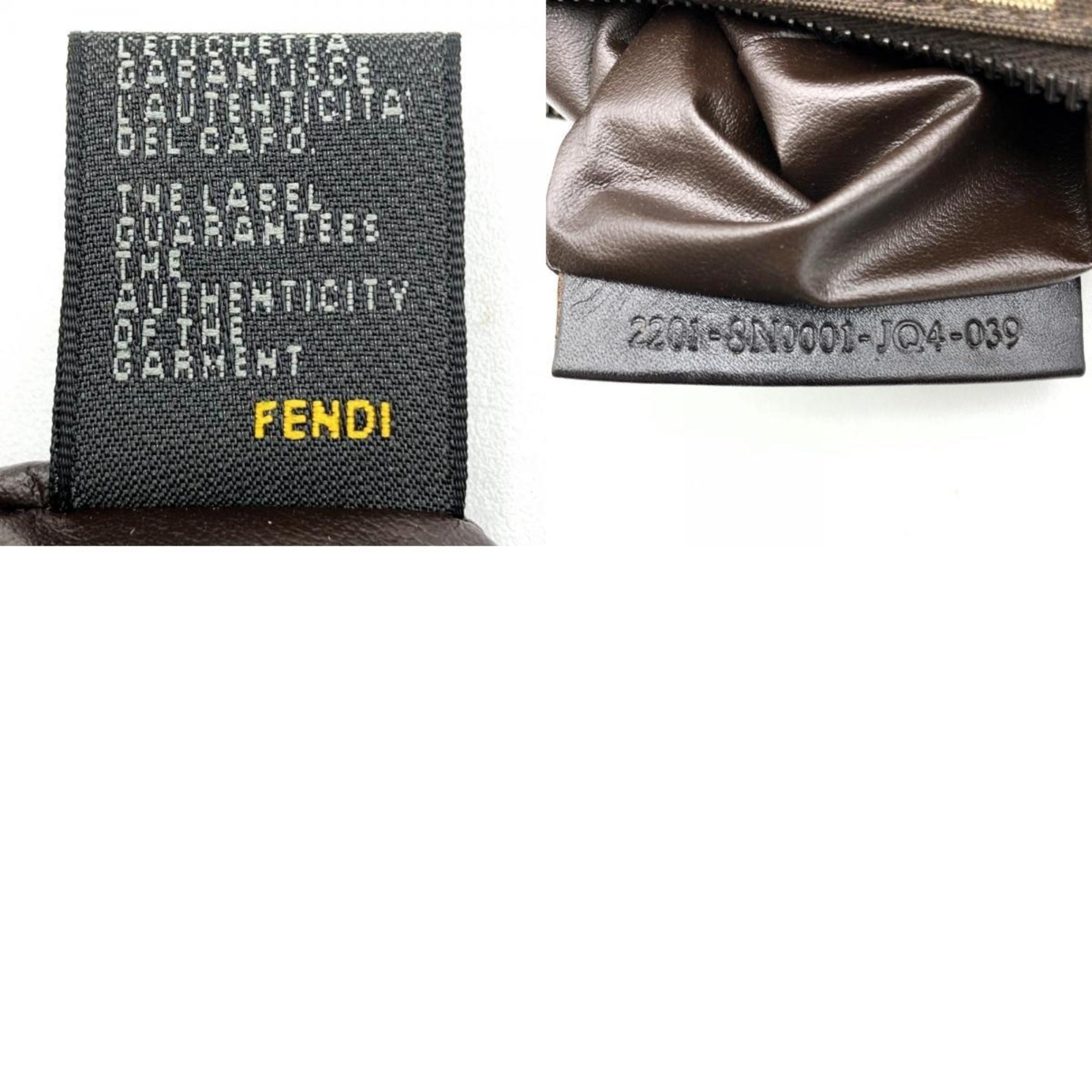 FENDI Zucchino Handbag Bag Brown Beige Canvas Leather Women's