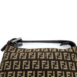 FENDI Zucchino Handbag Bag Brown Beige Canvas Leather Women's