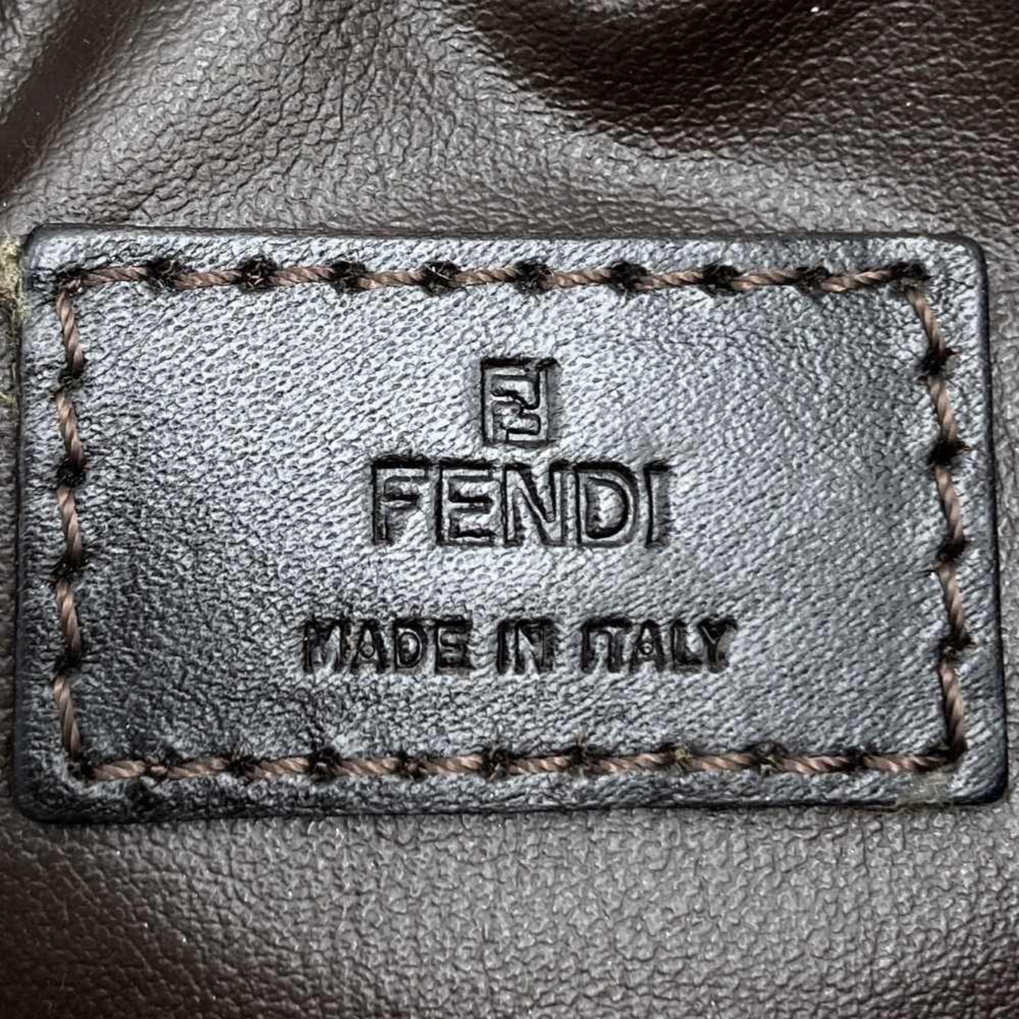 FENDI Zucchino Handbag Bag Brown Beige Canvas Leather Women's