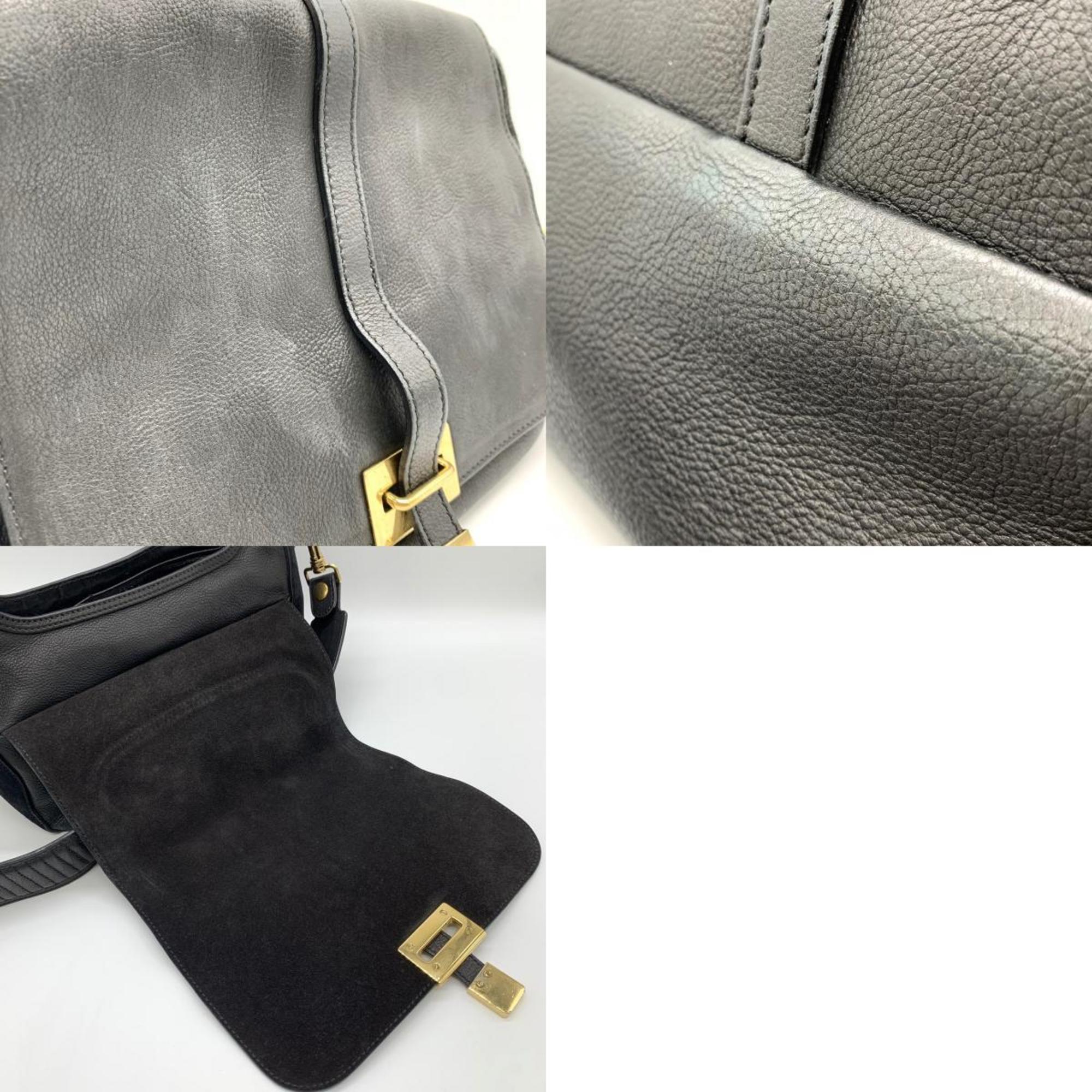 CELINE W-CE-0160 Shoulder Bag Leather Suede Black Women's