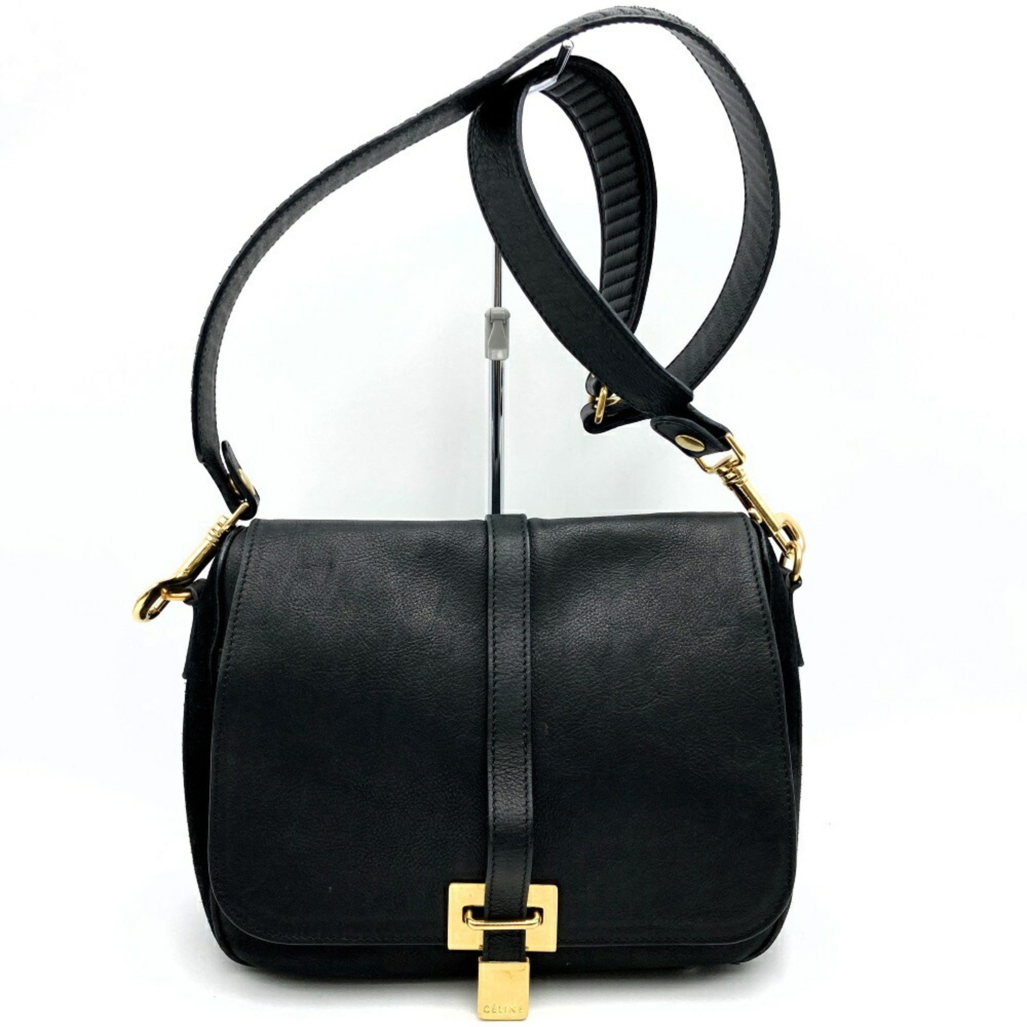 CELINE W-CE-0160 Shoulder Bag Leather Suede Black Women's