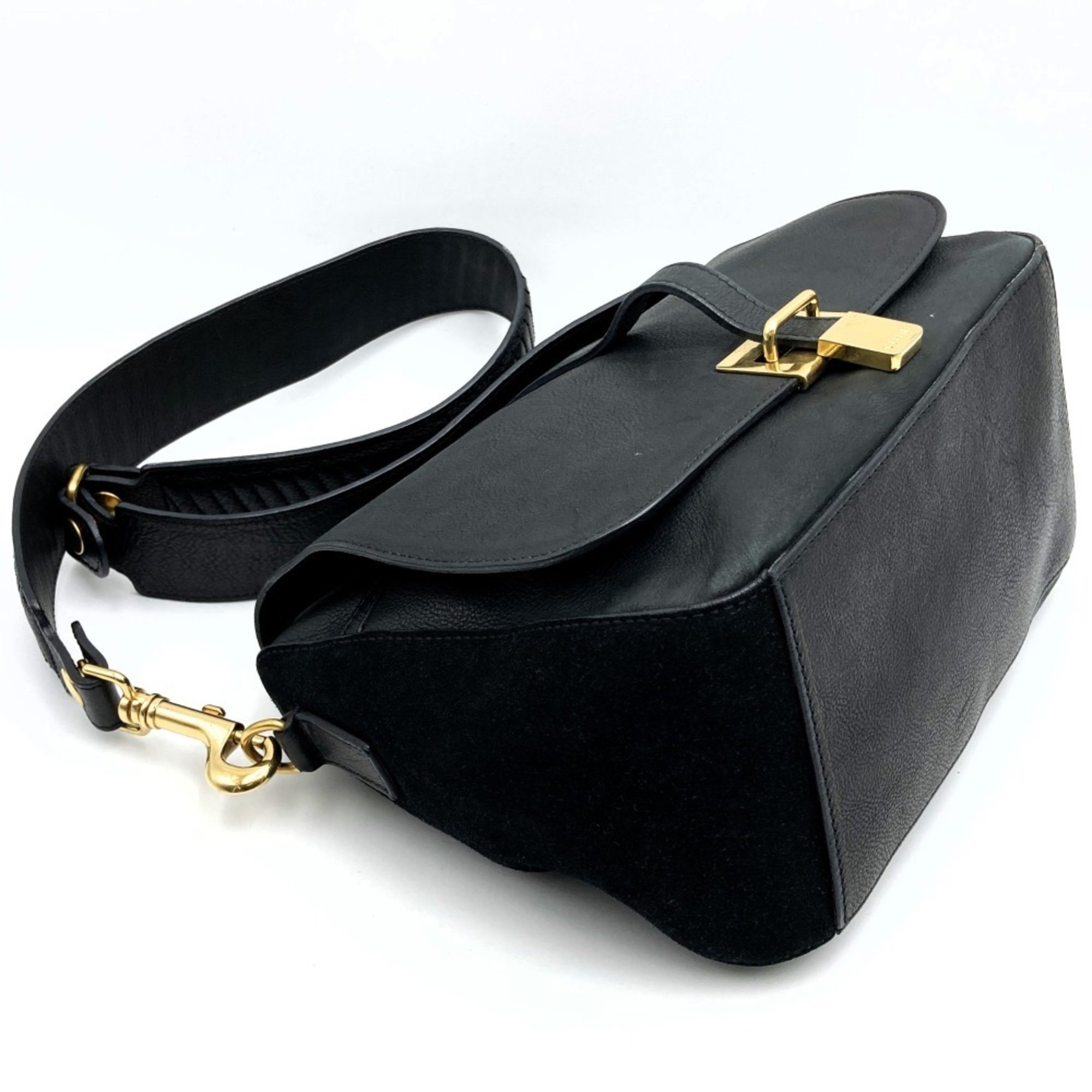 CELINE W-CE-0160 Shoulder Bag Leather Suede Black Women's