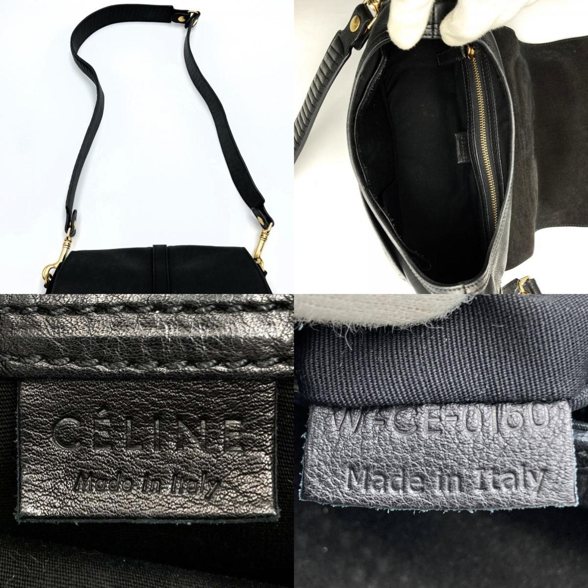 CELINE W-CE-0160 Shoulder Bag Leather Suede Black Women's