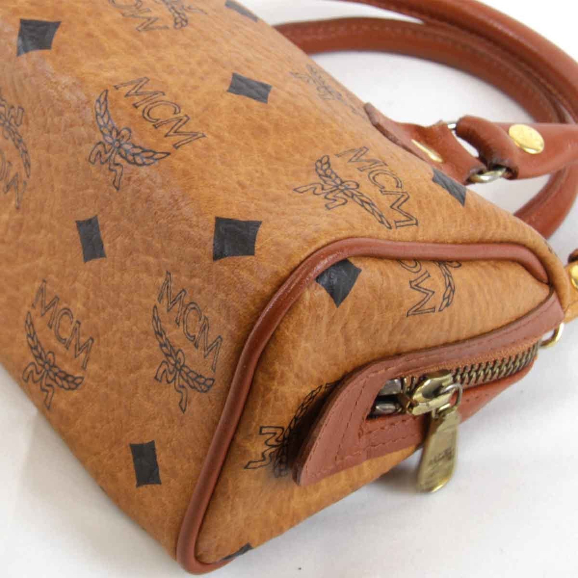 MCM 2way Boston Shoulder Bag Leather Brown Women's