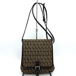 FENDI Shoulder Bag Zucchino Pattern Flap Canvas Nylon Brown 2579 Women's