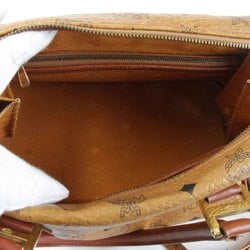 MCM Visetos Boston Bag Leather Orange Brown Women's