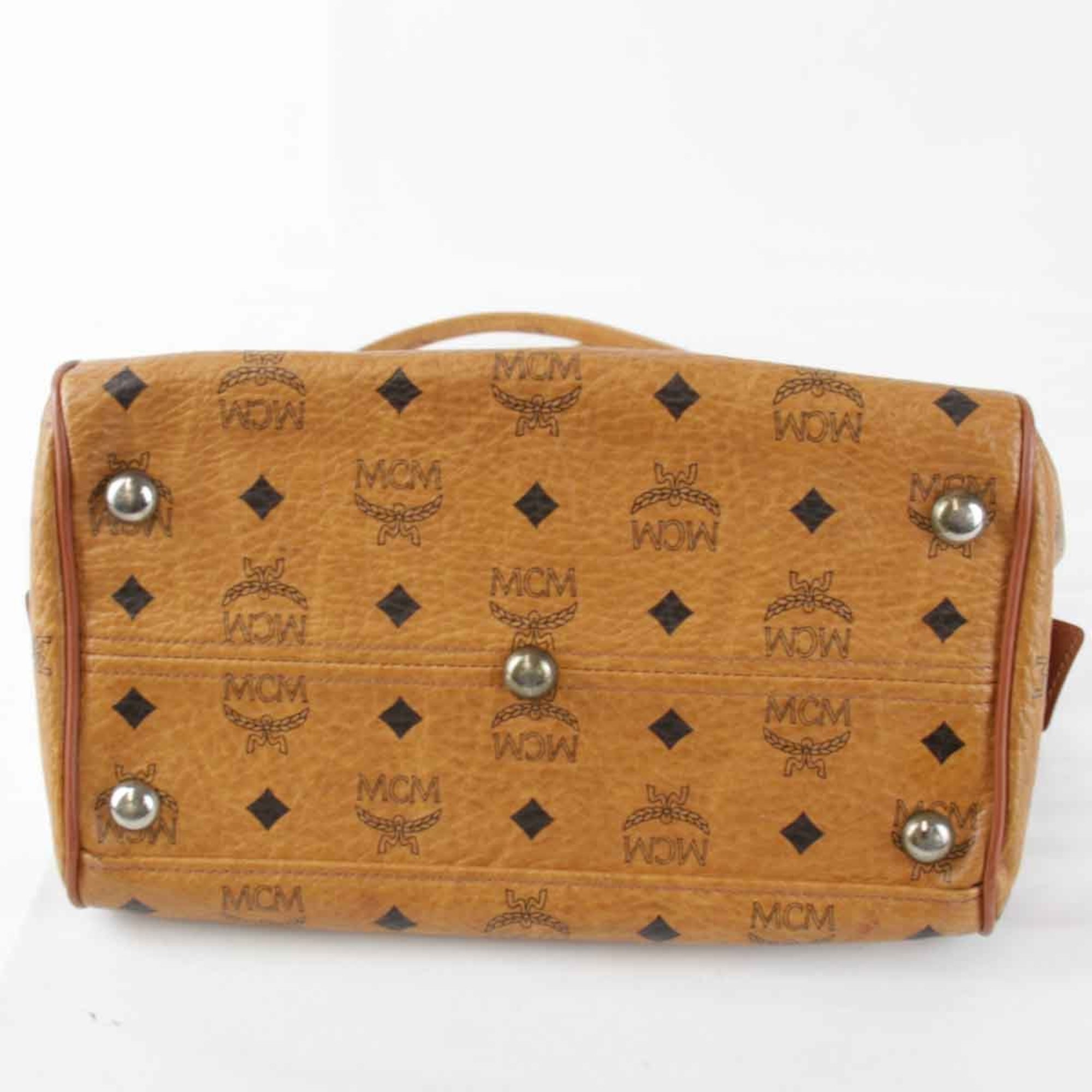 MCM Visetos Boston Bag Leather Orange Brown Women's