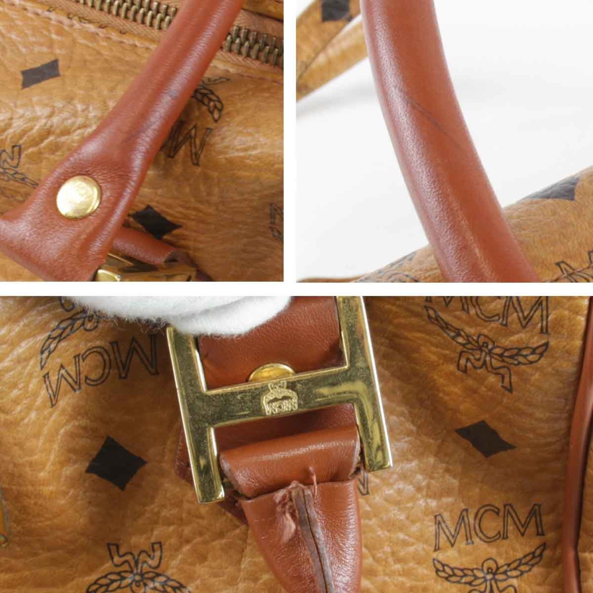 MCM Visetos Boston Bag Leather Orange Brown Women's