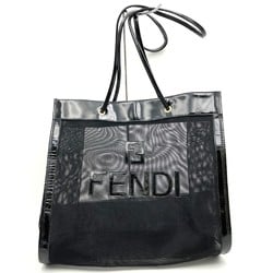 FENDI Mesh Tote Bag Nylon/Patent Black 262933 Women's