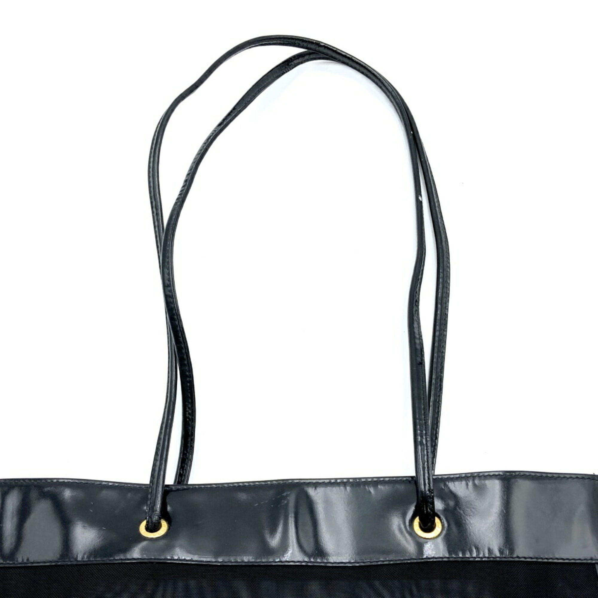 FENDI Mesh Tote Bag Nylon/Patent Black 262933 Women's