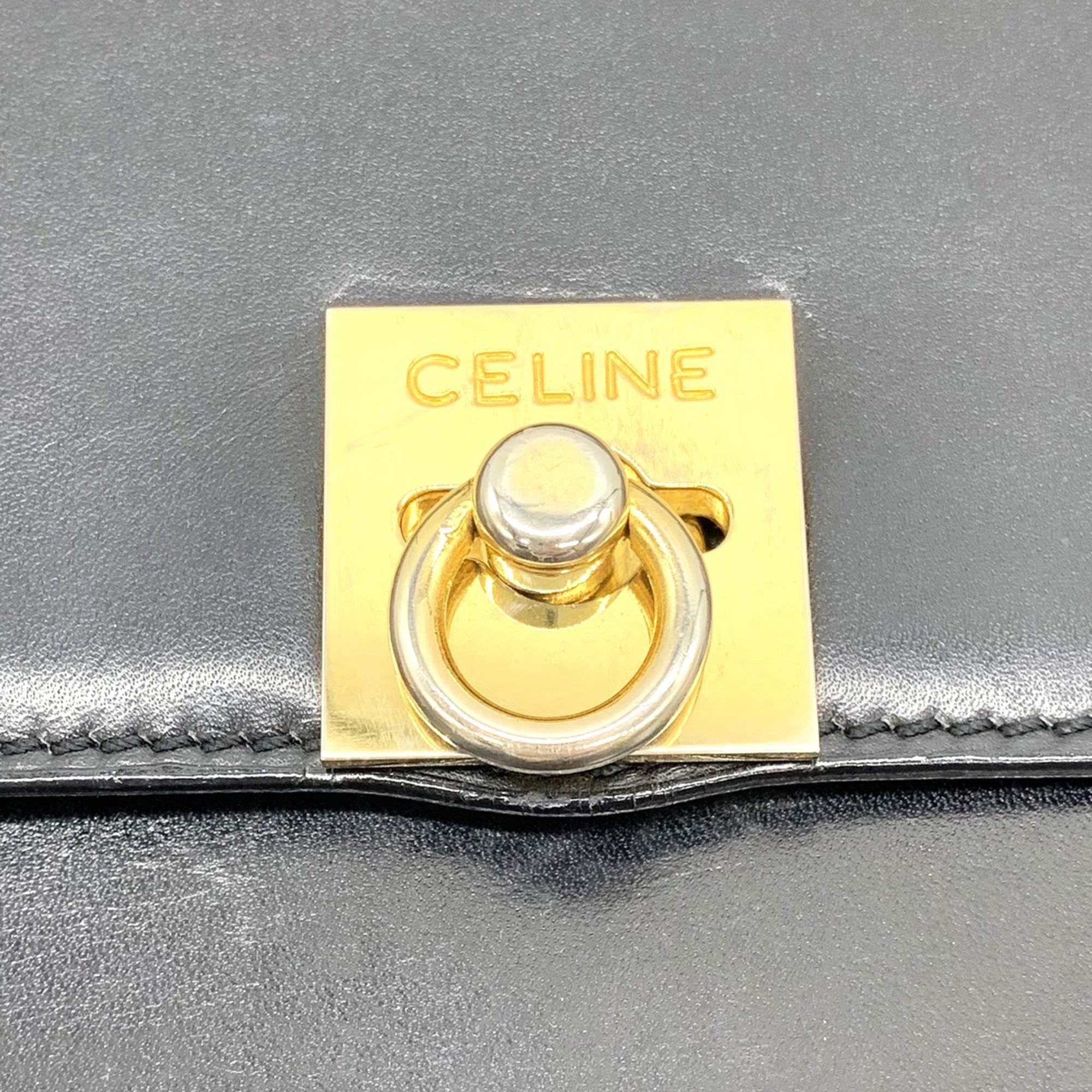 CELINE handbag leather black women's