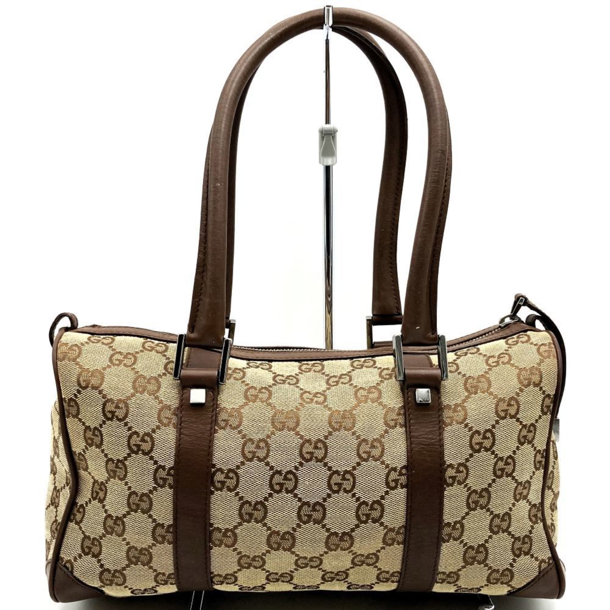 GUCCI 30458 Handbag Boston Bag Brown GG Canvas Leather Women's