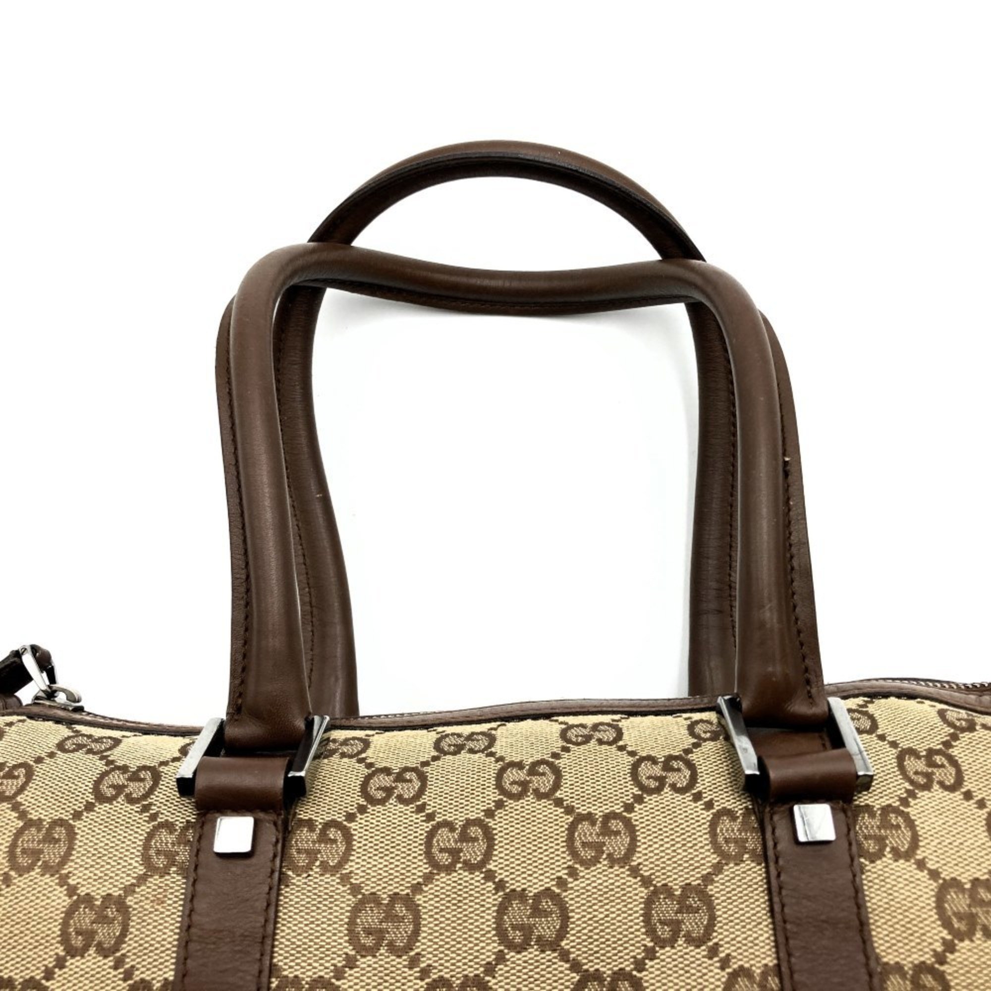 GUCCI 30458 Handbag Boston Bag Brown GG Canvas Leather Women's