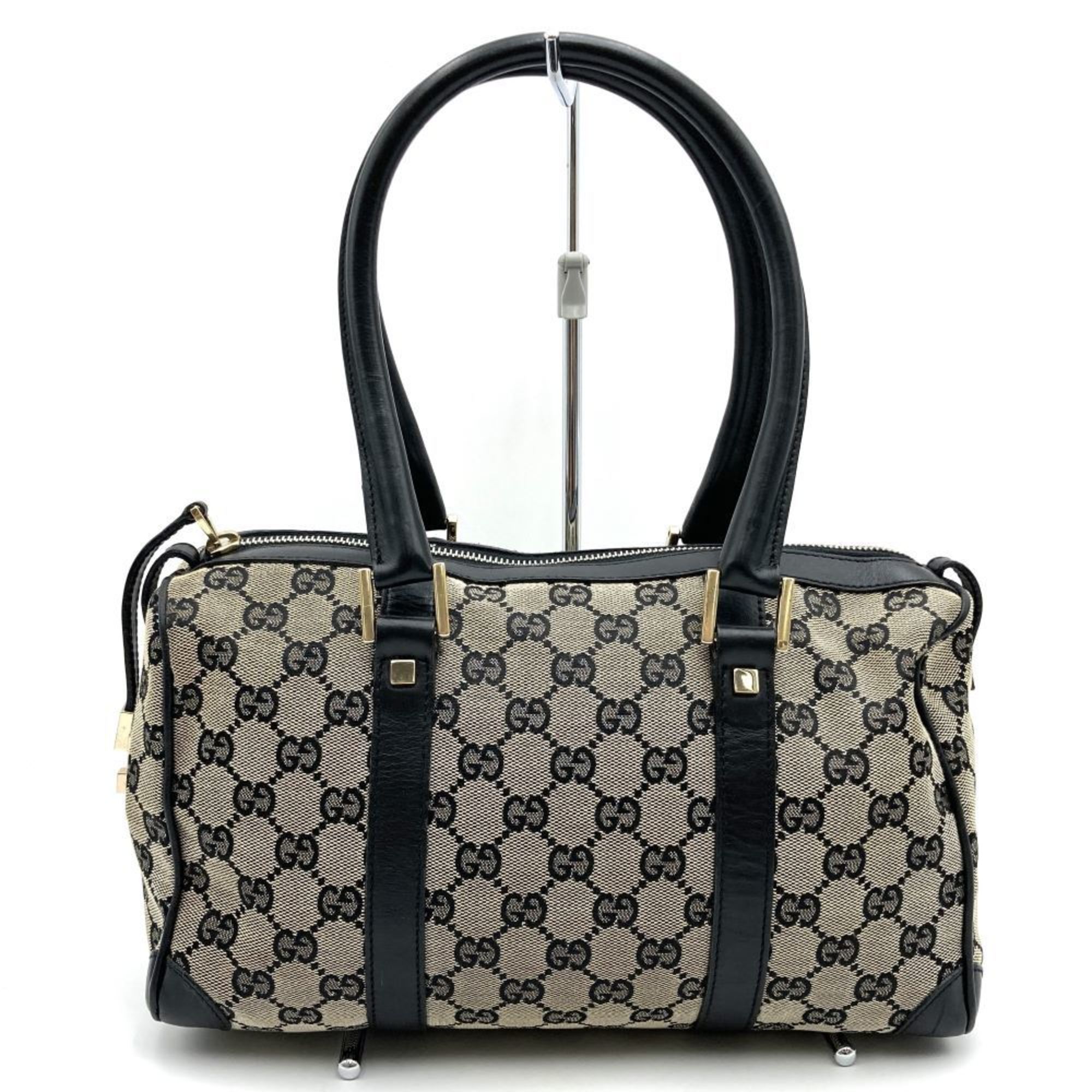 GUCCI Boston bag, handbag, GG canvas x leather, black, 000.0851, women's