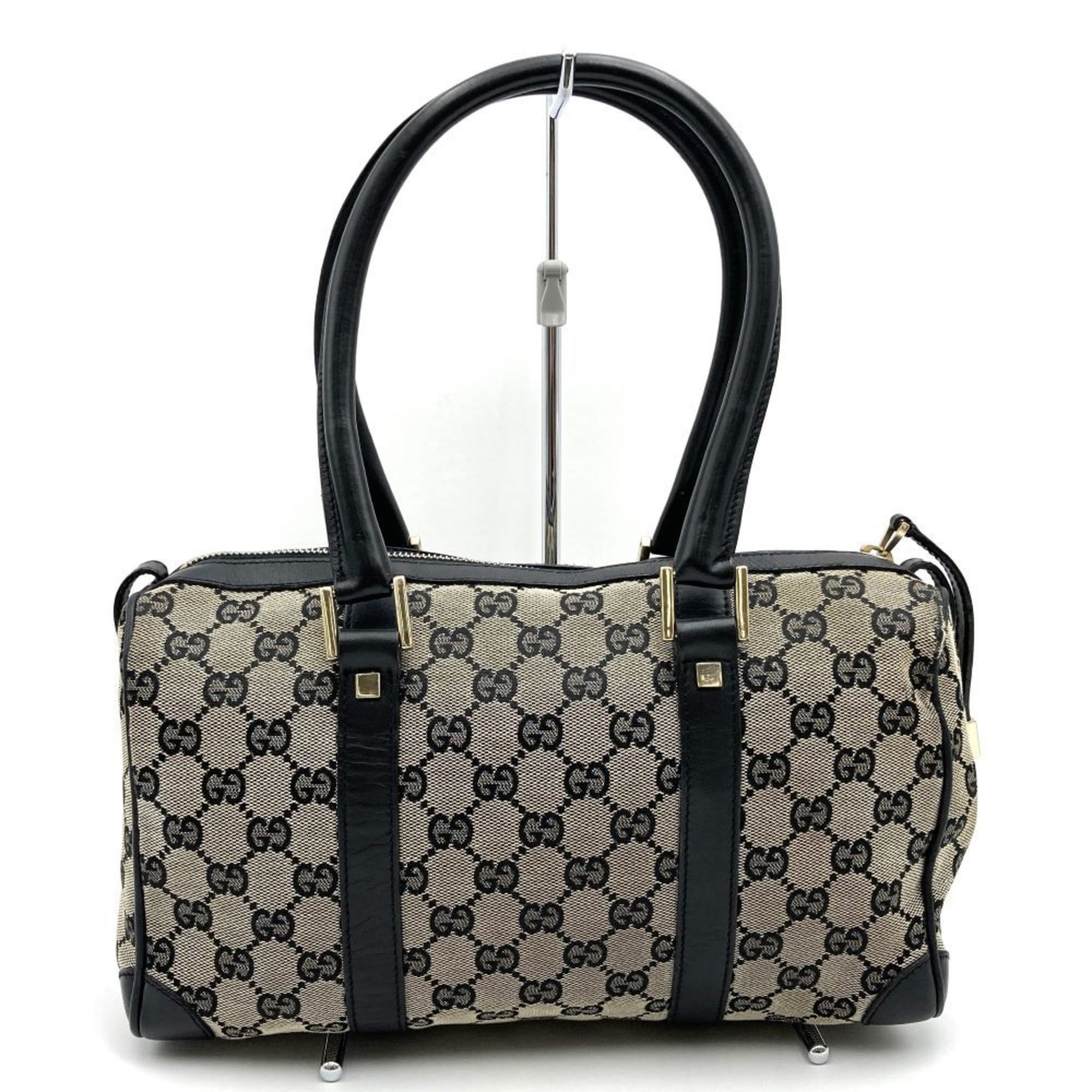 GUCCI Boston bag, handbag, GG canvas x leather, black, 000.0851, women's