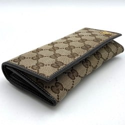 GUCCI 203618 Long Wallet with Emblem GG Canvas Leather Flap Crest Brown Women's Men's