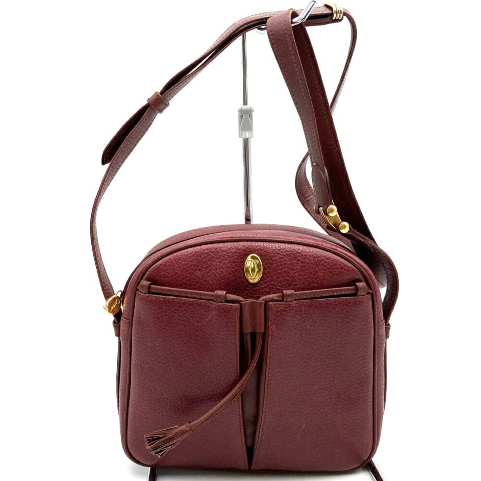 CARTIER Shoulder Bag Must Line Leather Wine Red Bordeaux Women's