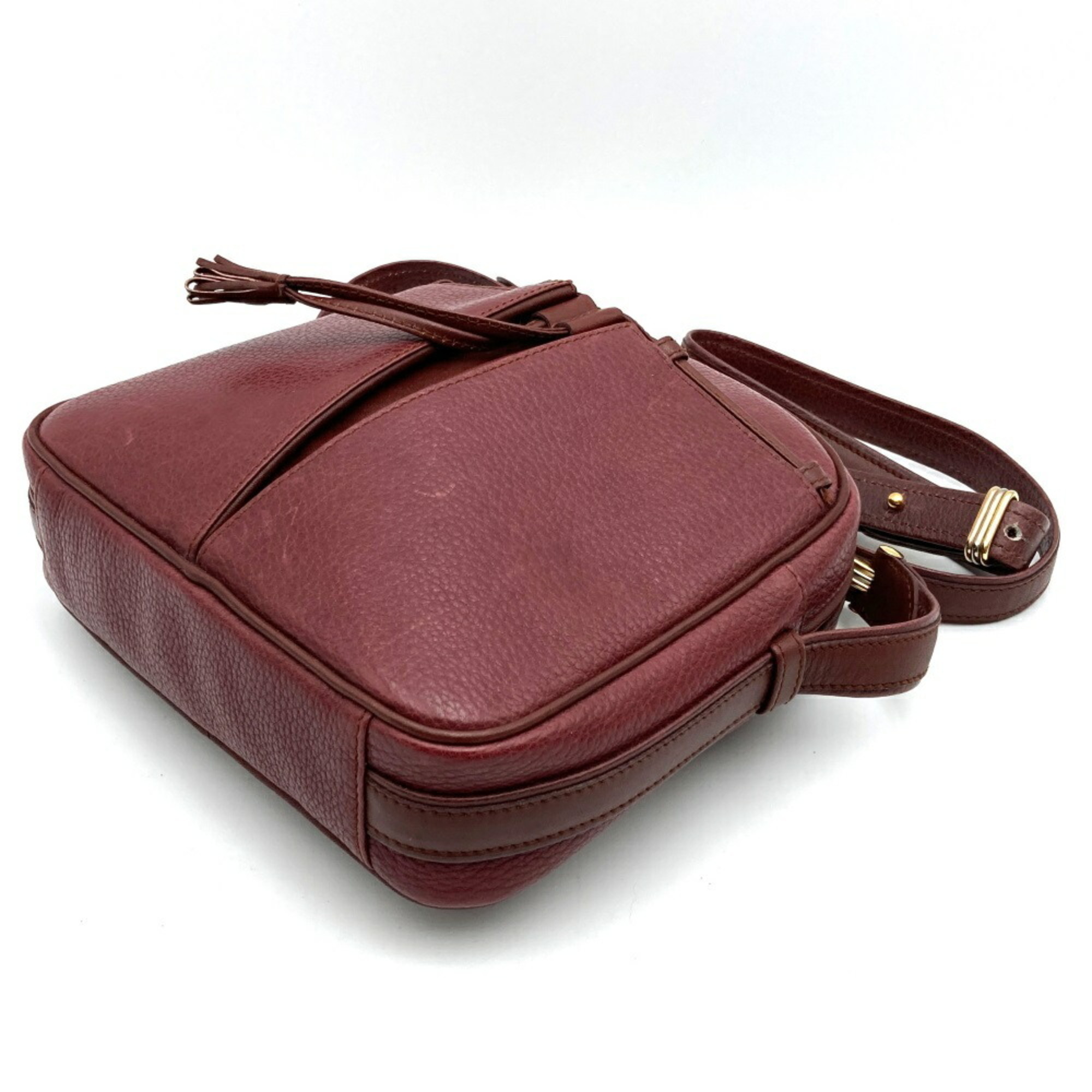 CARTIER Shoulder Bag Must Line Leather Wine Red Bordeaux Women's