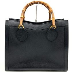 GUCCI 002 1186 Handbag Tote Bag Bamboo Leather Black Women's