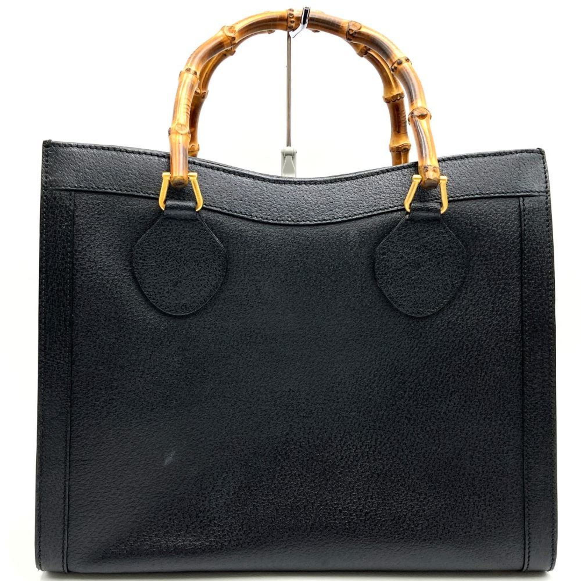 GUCCI 002 1186 Handbag Tote Bag Bamboo Leather Black Women's