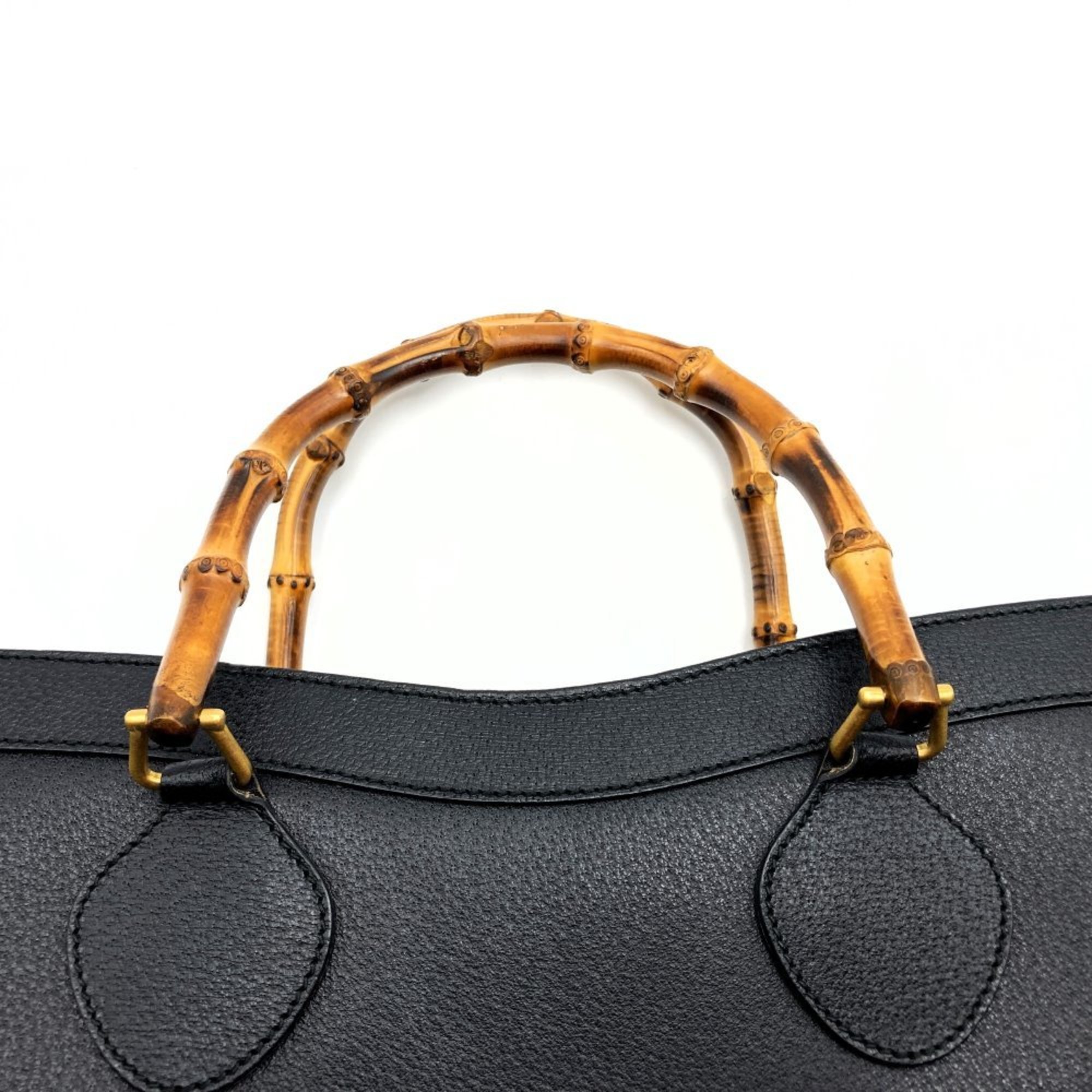 GUCCI 002 1186 Handbag Tote Bag Bamboo Leather Black Women's