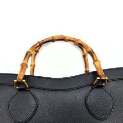 GUCCI 002 1186 Handbag Tote Bag Bamboo Leather Black Women's