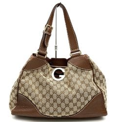 GUCCI 223972 Tote Bag Handbag GG Canvas x Leather Brown Beige Women's